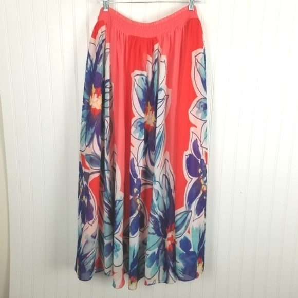 Chico's Midi Skirt Pull on Multi Color Floral Flowy Size 3 XL Fairy - Picture 6 of 11